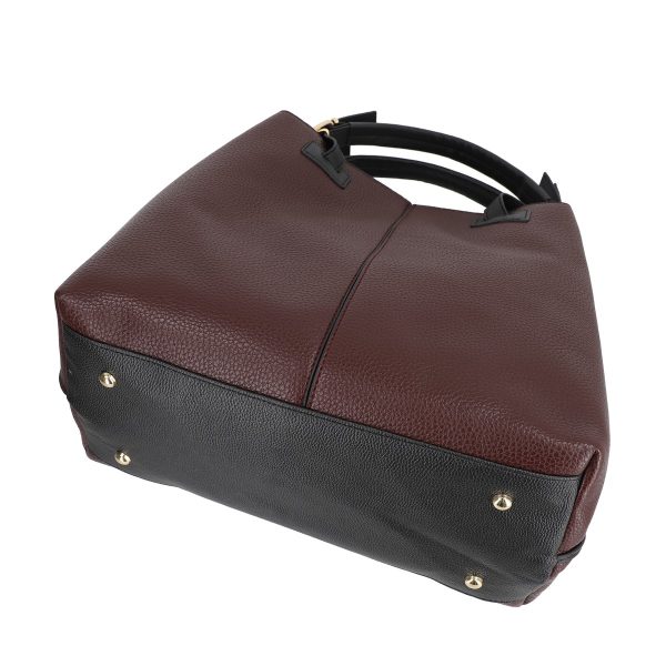 Set geanta cu portofel dama din piele ecologica visiniu cu accesoriu metalic si manere BSSET2202019 4