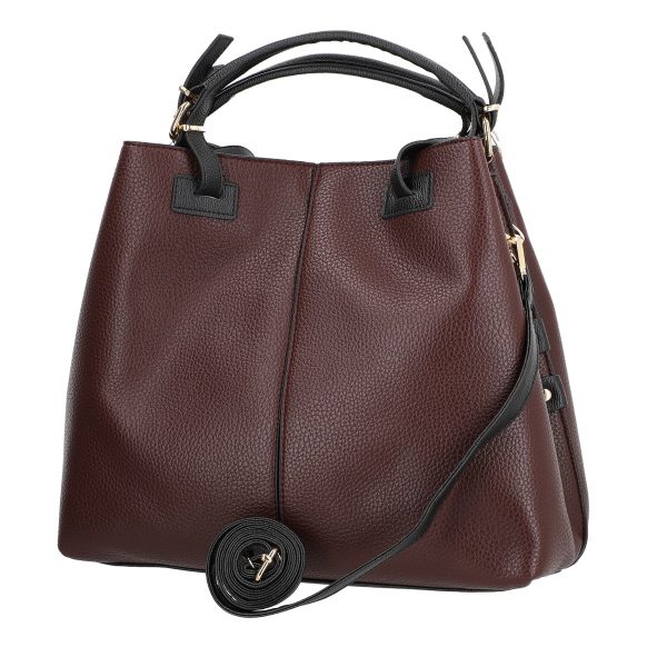 Set geanta cu portofel dama din piele ecologica visiniu cu accesoriu metalic si manere BSSET2202019 5