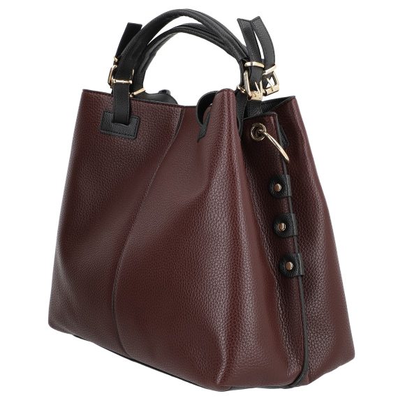 Set geanta cu portofel dama din piele ecologica visiniu cu accesoriu metalic si manere BSSET2202019 6