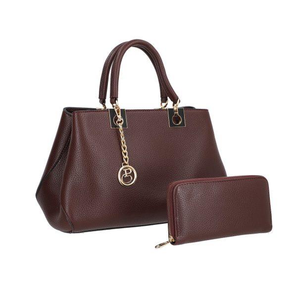 Set geanta cu portofel de femei piele eco visinie si accesoriu metalic Bernadette BSSET2205205 10