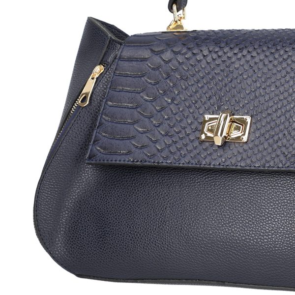Set geanta portofel eleganta dama din piele eco albastra cu imprimeu si fermoare BSSET2202027 4