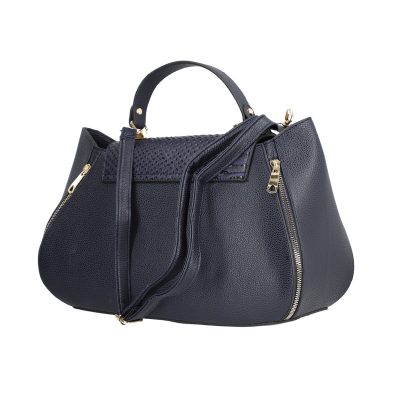 Set geanta portofel eleganta dama din piele eco albastra cu imprimeu si fermoare BSSET2202027