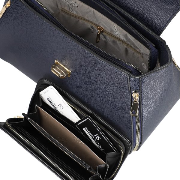 Set geanta portofel eleganta dama din piele eco albastra cu imprimeu si fermoare BSSET2202027 8