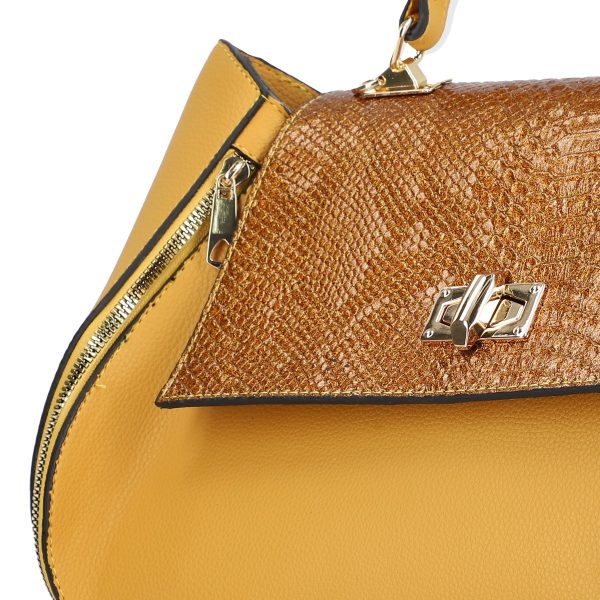 Set geanta portofel eleganta dama din piele ecologica galbena cu model texturat fermoare laterale elegante BSSET2202021 6