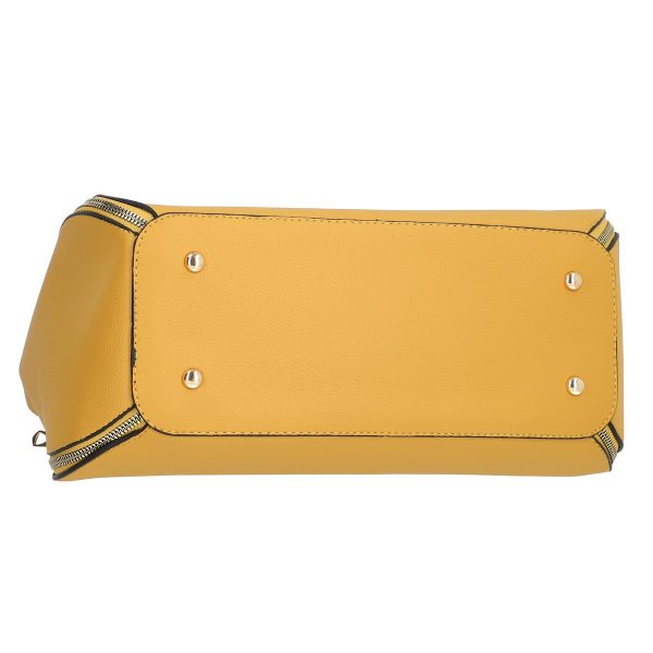 Set geanta portofel eleganta dama din piele ecologica galbena cu model texturat fermoare laterale elegante BSSET2202021 7