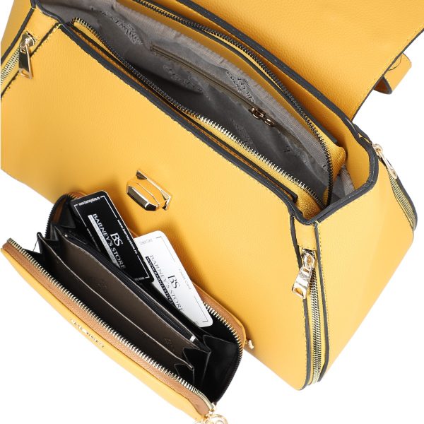 Set geanta portofel eleganta dama din piele ecologica galbena cu model texturat fermoare laterale elegante BSSET2202021 8