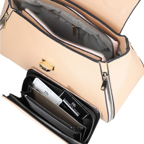 Set geanta portofel eleganta de femei piele ecologica roz cu model texturat fermoare laterale elegante BSSET2202022 7