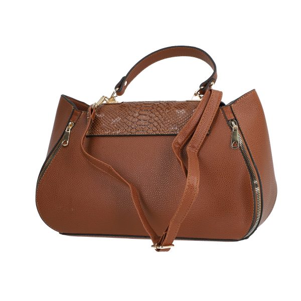 Set geanta portofel eleganta femei piele eco maro cu imprimeu si fermoare BSSET2202024 3