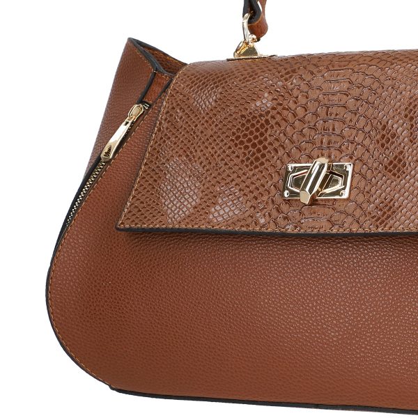 Set geanta portofel eleganta femei piele eco maro cu imprimeu si fermoare BSSET2202024 4