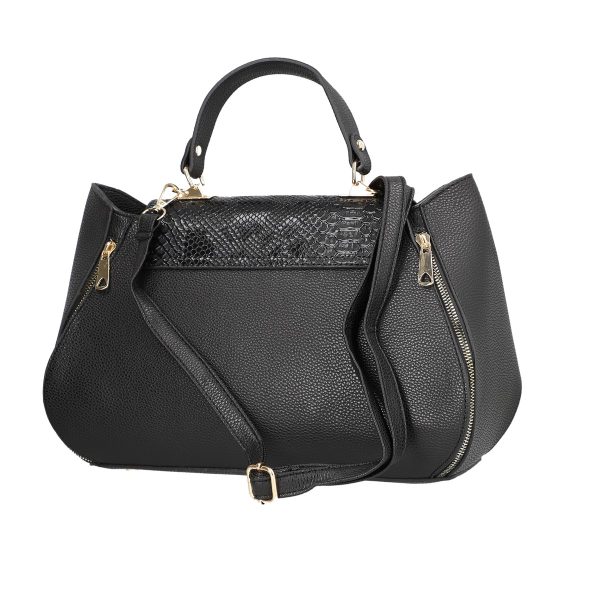 Set geanta cu portofel eleganta de dama din piele eco neagra cu imprimeu si fermoare BSSET2202030 3