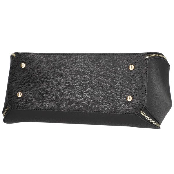 Set geanta cu portofel eleganta de dama din piele eco neagra cu imprimeu si fermoare BSSET2202030 5