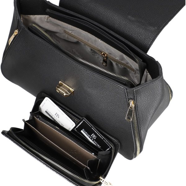Set geanta cu portofel eleganta de dama din piele eco neagra cu imprimeu si fermoare BSSET2202030 6