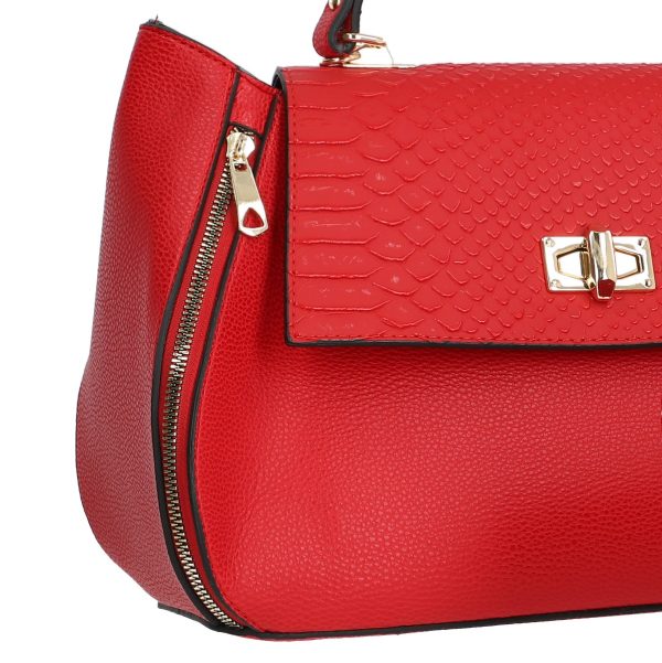 Set geanta portofel eleganta dama din piele ecologica rosie model texturat fermoare elegante laterale BSSET2202020 7