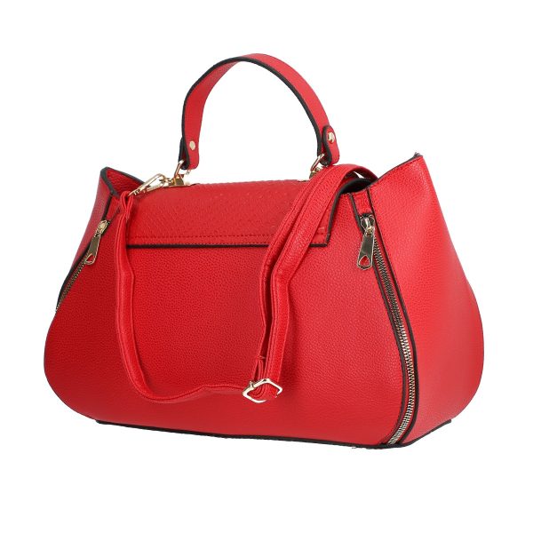 Set geanta portofel eleganta dama din piele ecologica rosie model texturat fermoare elegante laterale BSSET2202020 3