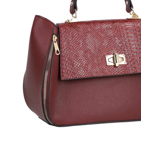 Set geanta cu portofel eleganta femei piele eco visinie cu model texturat fermoare laterale BSSET2202023 6