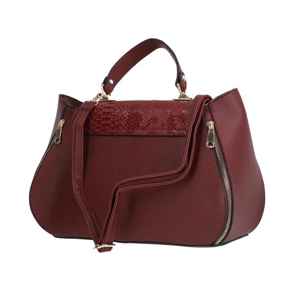 Set geanta cu portofel eleganta femei piele eco visinie cu model texturat fermoare laterale BSSET2202023 5