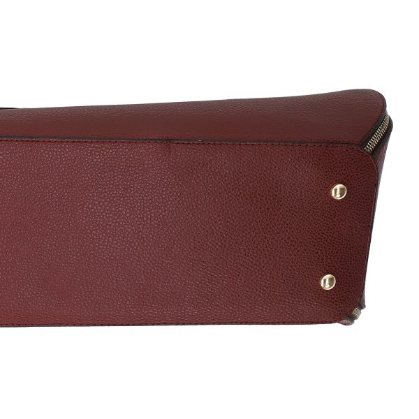 Set geanta cu portofel eleganta femei piele eco visinie cu model texturat fermoare laterale BSSET2202023 7
