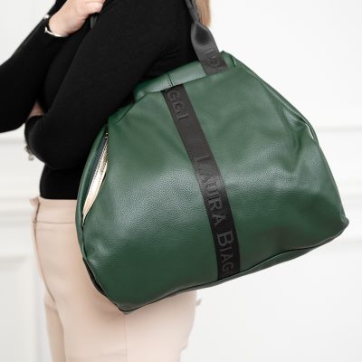 Geantă damă Shopper verde de talie mare fermoar cu auriu din piele ecologică Laura Biaggi BS975G2208215