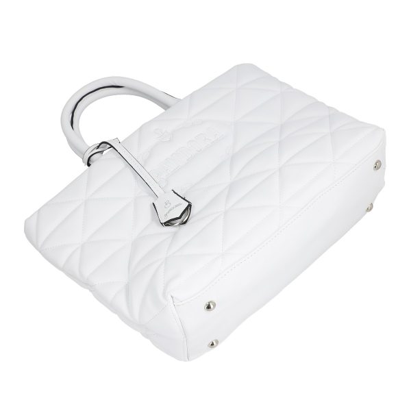 Geantă casual pentru femei material impermeabil matlasată alb cu un compartiment spațios și mânere BS267P2209060 7