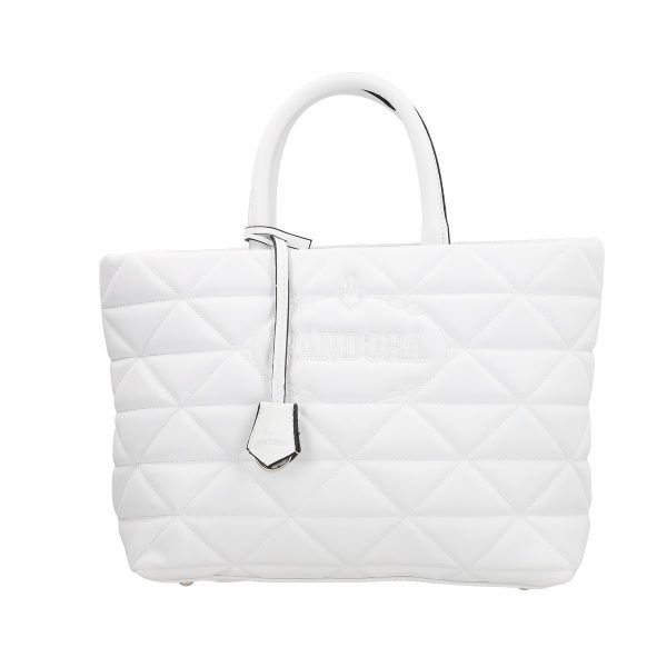 geanta casual pentru femei material impermeabil matlasat alb cu un compartiment spatios si manere bs267p2209060 3