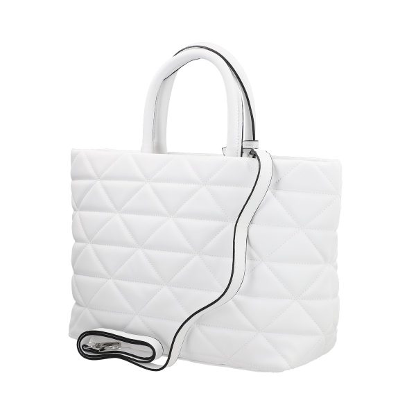 geanta casual pentru femei material impermeabil matlasat alb cu un compartiment spatios si manere bs267p2209060 5