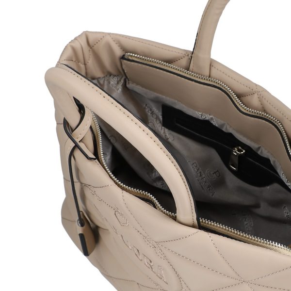 geanta casual pentru femei material impermeabil matlasat bej cu un compartiment spatios si manere bs267p2209061 2