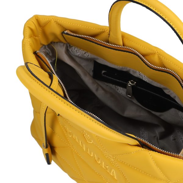 geanta casual pentru femei material impermeabil matlasat galben cu un compartiment spatios si manere bs267p2209062 1