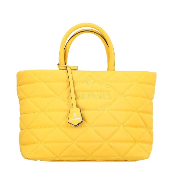 geanta casual pentru femei material impermeabil matlasat galben cu un compartiment spatios si manere bs267p2209062 3