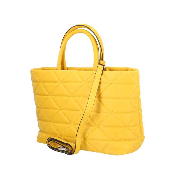 geanta casual pentru femei material impermeabil matlasat galben cu un compartiment spatios si manere bs267p2209062 5