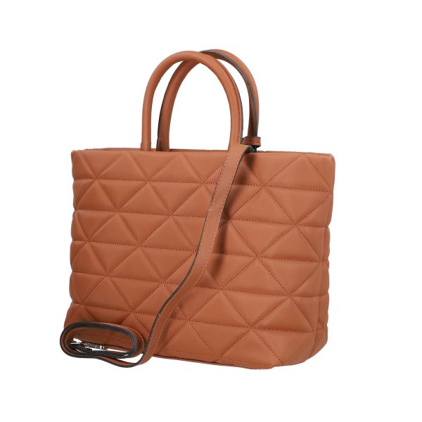 geanta casual pentru femei material impermeabil matlasat maro cu un compartiment spatios si manere bs267p2209066 5
