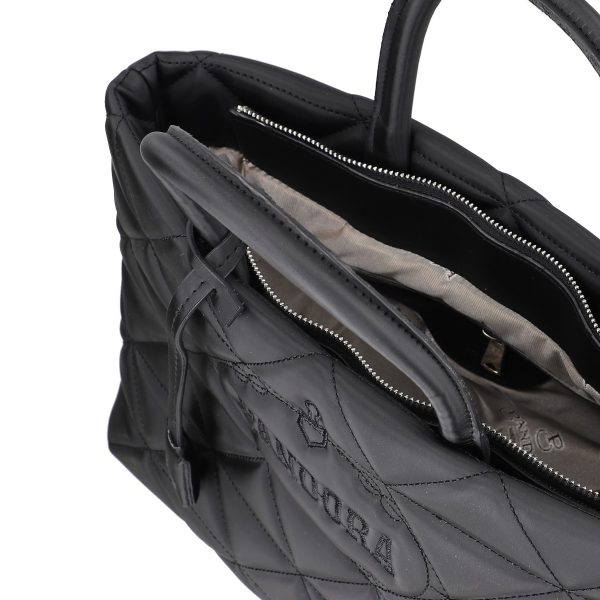 geanta casual pentru femei material impermeabil matlasat negru cu un compartiment spatios si manere bs267p2209068 1