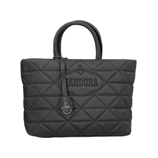 geanta casual pentru femei material impermeabil matlasat negru cu un compartiment spatios si manere bs267p2209068 3