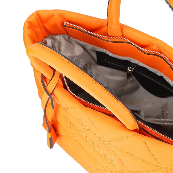 geanta casual pentru femei material impermeabil matlasat portocaliu cu un compartiment spatios si manere bs267p2209063 2