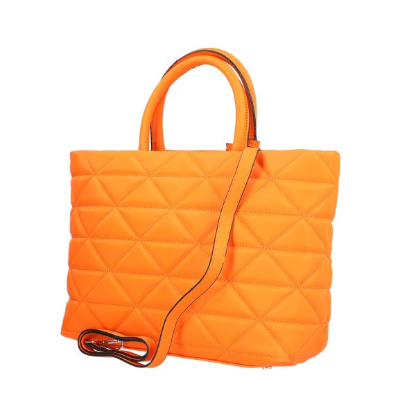 geanta casual pentru femei material impermeabil matlasat portocaliu cu un compartiment spatios si manere bs267p2209063 5