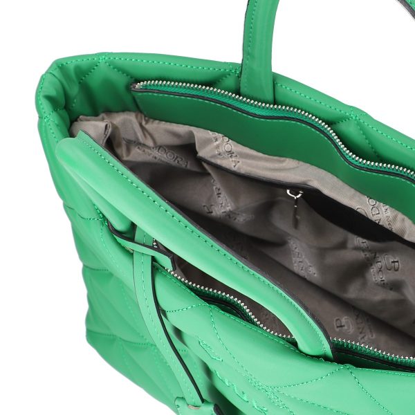 geanta casual pentru femei material impermeabil matlasat verde cu un compartiment spatios si manere bs267p2209069 1