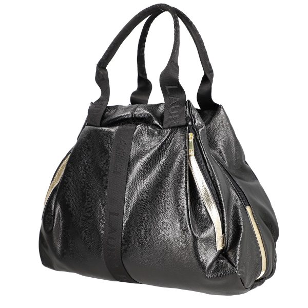 geanta dama shopper neagra de talie mare fermoar cu auriu din piele ecologica laura biaggi bs975g2208216 2