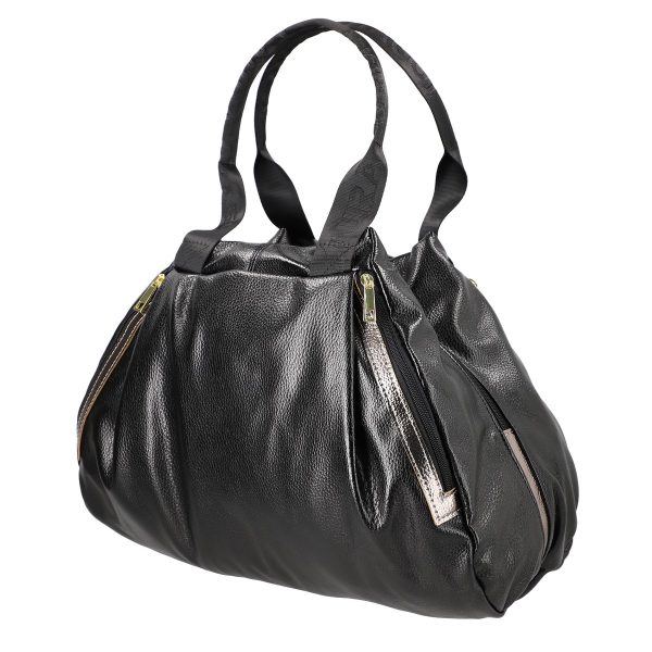 geanta femei shopper neagra de talie mare fermoar cu bronz din piele ecologica laura biaggi bs884g2208218 5