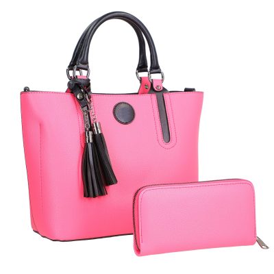 Set geantă casual roz cu portofel din piele ecologică BSSET2209042 17