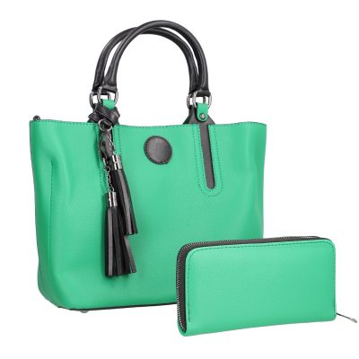Set geantă casual verde cu portofel din piele ecologică BSSET2209041 10