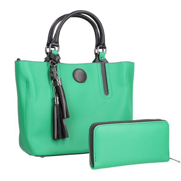 Geantă + CADOU - Set geantă casual verde cu portofel din piele ecologică BSSET2209041