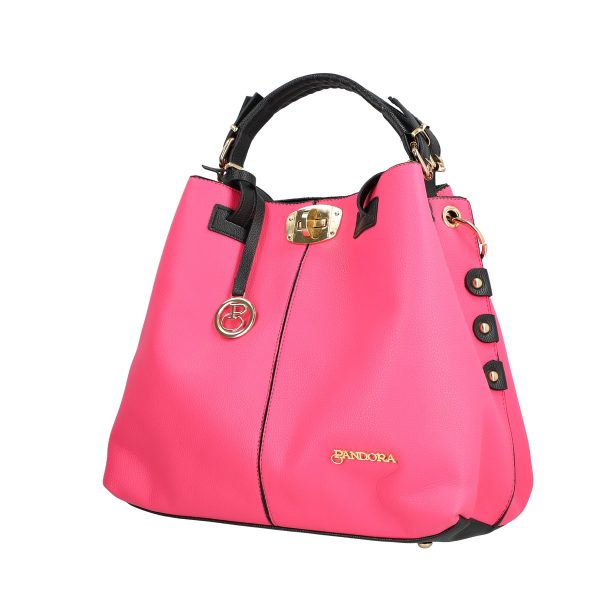 Set geantă cu portofel casual de damă din piele ecologică roz maner negru doua compartimente BSSET2209050 5