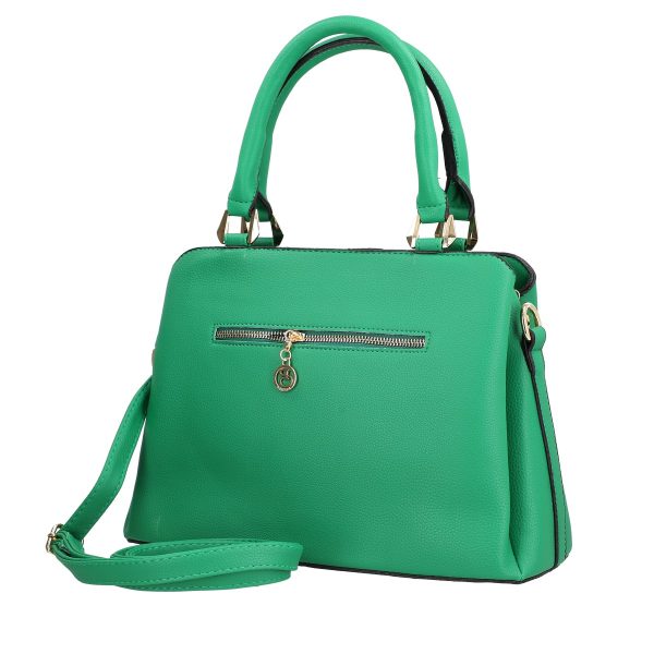 set geanta cu portofel casual femei piele ecologica neteda verde model texturat cu logo auriu bsset2209052 1