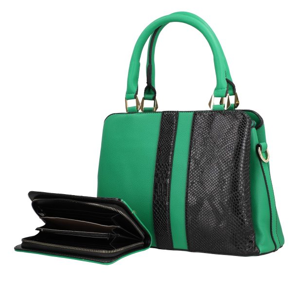 Set geantă cu portofel casual femei piele ecologică netedă verde model texturat cu logo auriu BSSET2209052 10