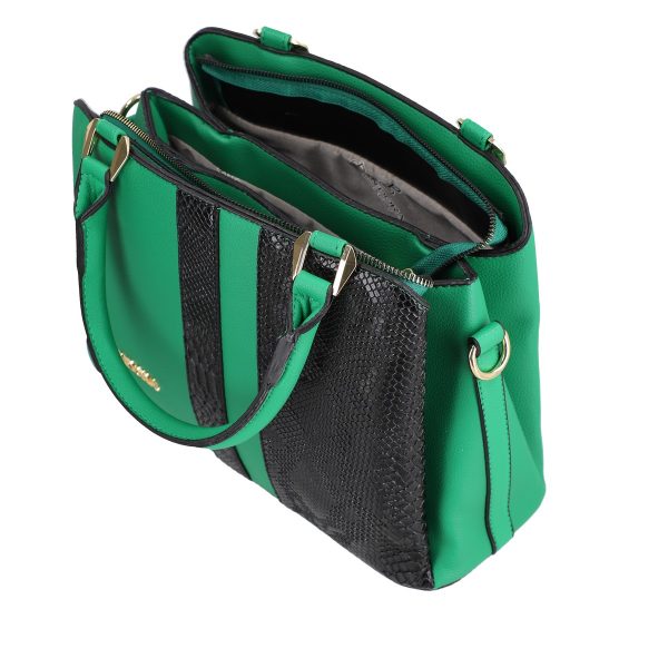 set geanta cu portofel casual femei piele ecologica neteda verde model texturat cu logo auriu bsset2209052 5