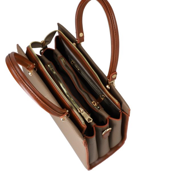 Set geantă cu portofel femei piele eco kaki cu trei compartimente închidere cu fermoar BS159SET2209045 5