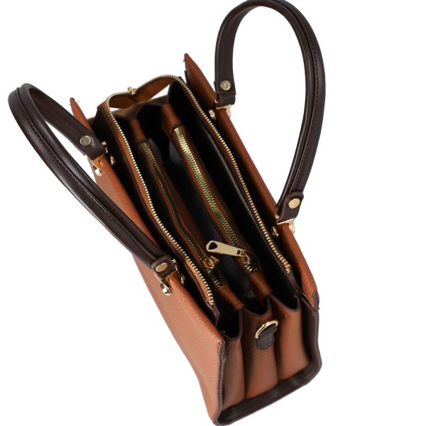 Set geantă cu portofel femei piele eco maro cu trei compartimente închidere cu fermoar BS159SET2209048 4