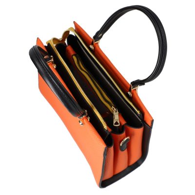 Set geantă cu portofel femei piele eco portocaliu cu trei compartimente închidere cu fermoar BS159SET2209047