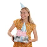 Concept of Happy Birthday with young girl, isolated on white bac