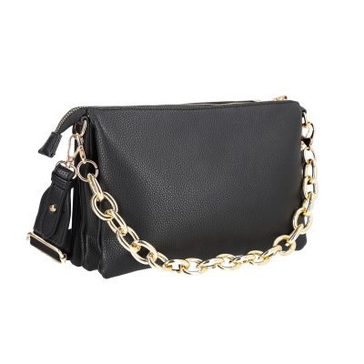 Posete Dama - Poseta Mica Eleganta Dama Casual cu Lant, Neagra cu Trei Compartimente - Flora&CO BS1028FS2209020