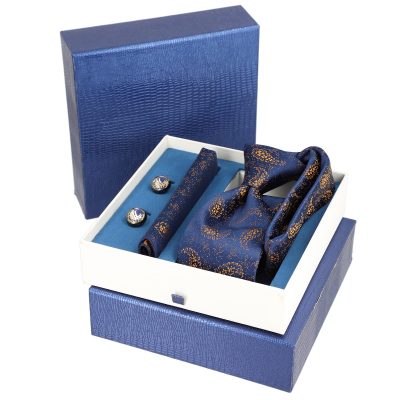 Seturi Cadouri Bărbați - Set elegant pentru Bărbați Cravată Batistă Butoni cutie albastră BSMS2PC2210661
